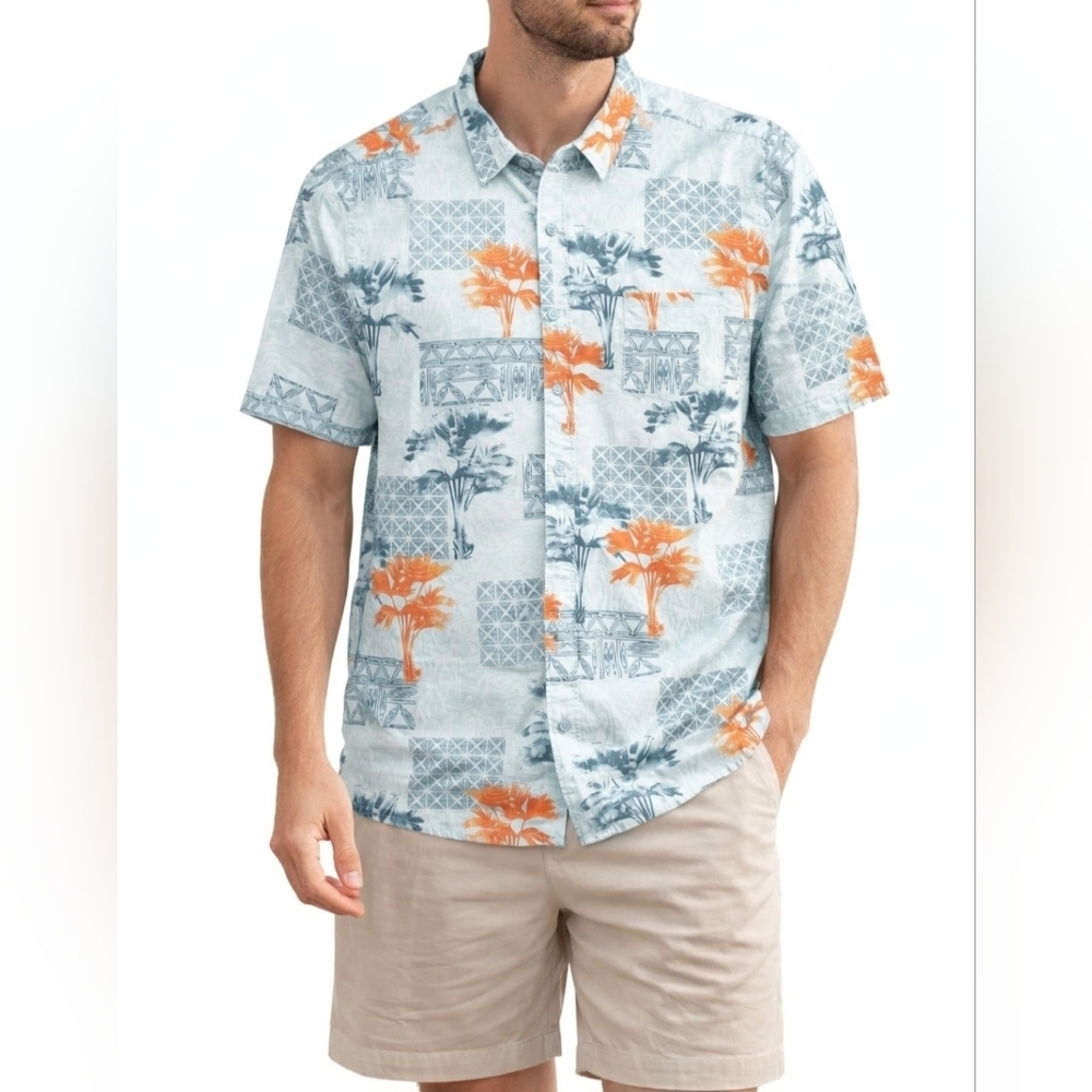 Haggar Button Up Tropical Shirt Mens Size XXL Floral Short Sleeve 100% Cotton